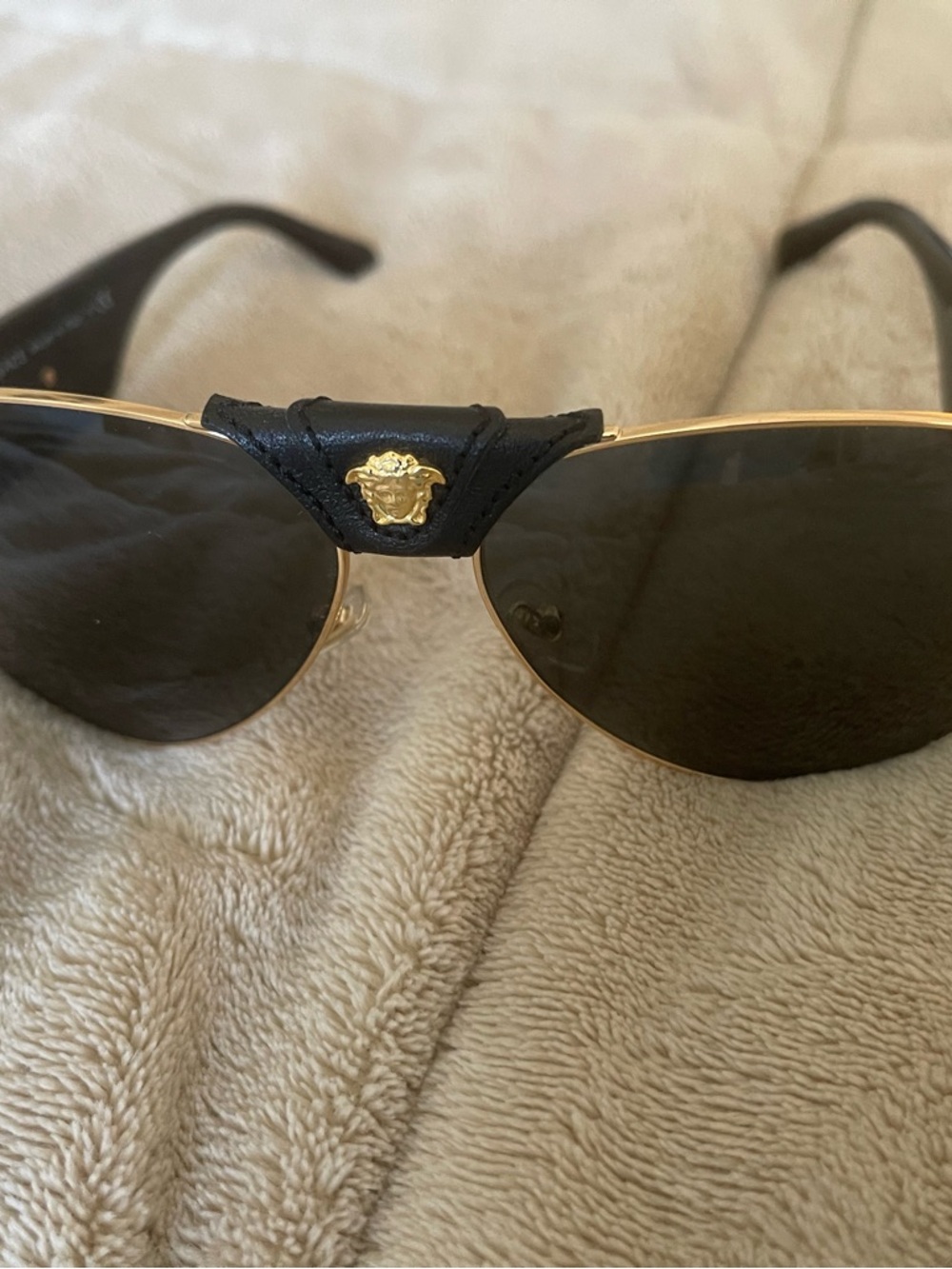 Versace Black & Gold Medusa Aviator Sunglasses